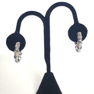 Vintage NAPIER Silver Tone Bamboo Hoop Earrings with Clip on Comfort Clip